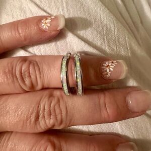 Silver Opal Inlay Hoop Earrings - White Opalescent